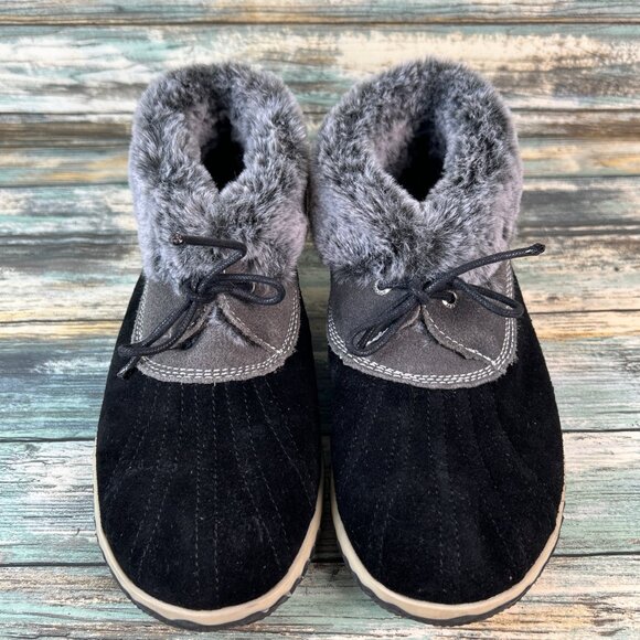 Sperry Womens Duck Mid Top Slipper Size 7 Black Suede Faux Fur Lined Warm Ladies - Picture 3 of 12